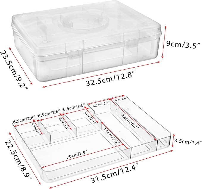 BTSKY 2-Tier Cute Bear Storage Box with Removable Divided Tray Portable Clear Plastic Art Craft Supply Organizer Stackable Home Office Supplies Storage Container for Pens Notes A4 papers etc (Clear)
