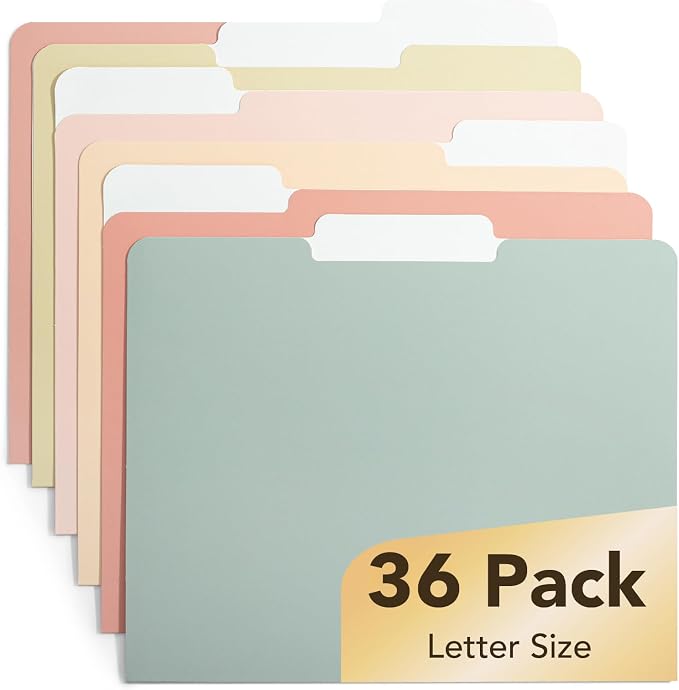 Mr. Pen- Poly File Folders with Tabs, 1/3 Cut Tab, 36 Pack, Letter Size, Vintage Colors, Plastic File Folders Letter Size (8.5 x 11 inches) for Office, School, Business, Documents Files Paper