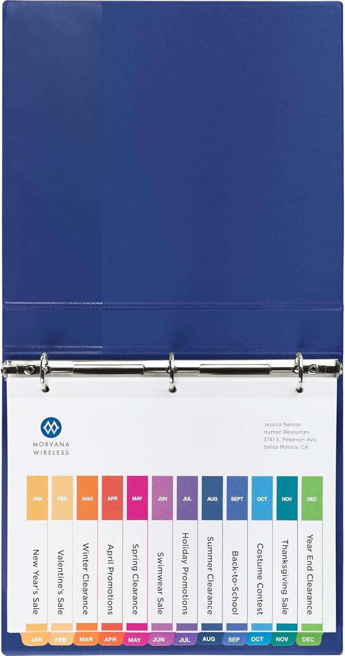 Avery Jan-Dec Dividers for 3 Ring Binders, 12 Tabs per Set, Customizable Table of Contents, Multicolor Tabs, Great for Organizing Reports, Projects, and More (6 Sets of 11830)