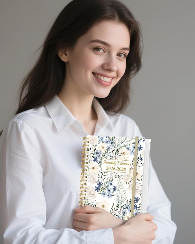 2026-2028 Monthly Planner - 36 Month PLanner Calendar from January 2026 to December 2028, 3 Year Planner 2026-2028 with Flexible Cover, Inner Pocket, Perfect for Home | School | Office, 5.8" x 8.5", Crushed Flower