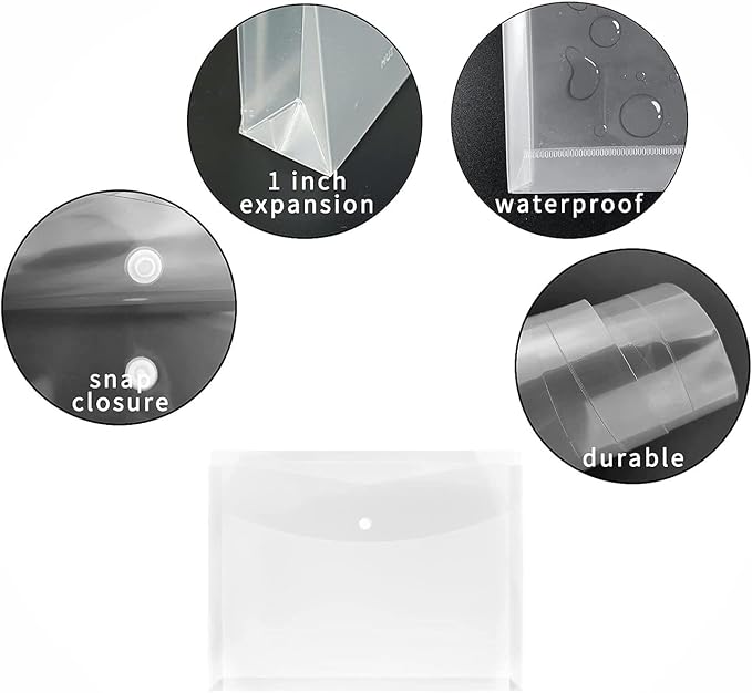 Plastic Legal Size Envelopes with Snap Closure,Clear Poly Envelopes, Expandable Organizer White