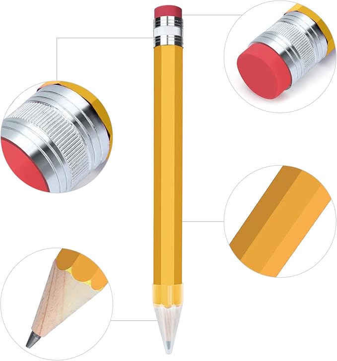 BUSHIBU Giant Pencil, 14 Inch Big Jumbo Pencils, Funny Oversized Huge Comically Large Pencil with Cap for Prop/Gifts/Decor(Yellow)