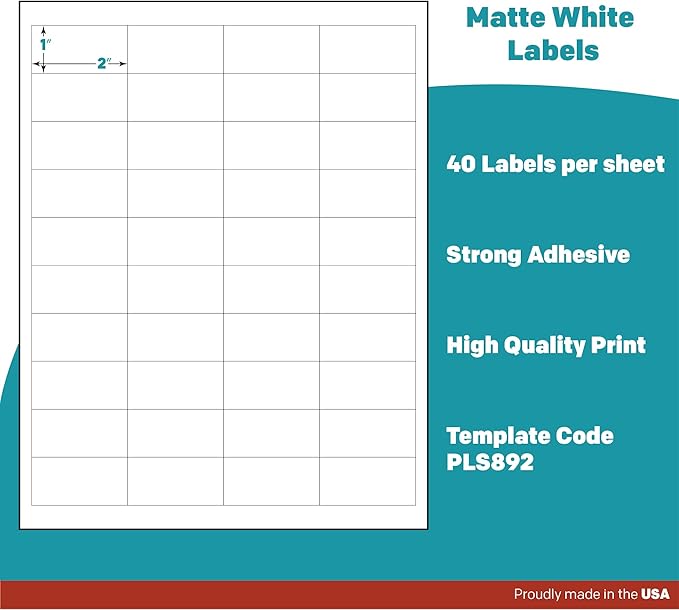 Premium Label Supply White Sticker Barcode Labels – 2" x 1" – Laser/Inkjet Compatible – (40 per Sheet), 25 Sheets – 1000 Total Adhesive Labels