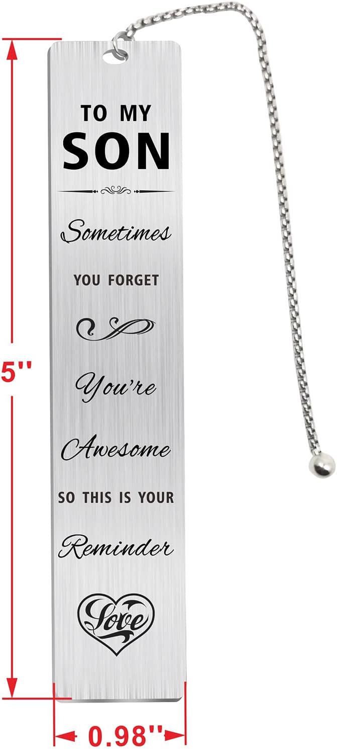 Jzxwan Son Bookmark Gifts from Mom and Dad, Personalized Fathers Day Birthday Graduation Bookmark for Son, Sometimes You Forget You're Awesome Ideas
