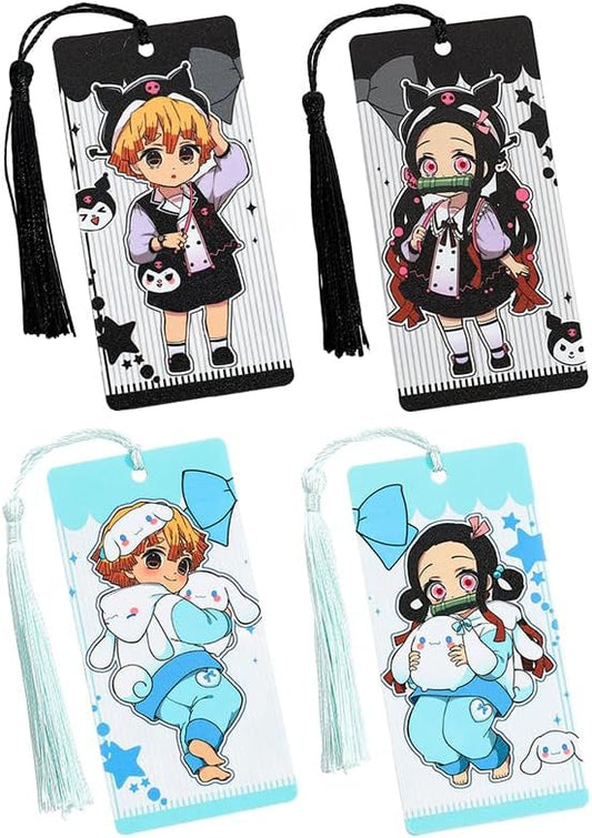 Anime Demon Kamado Acrylic Bookmark - Anime Tanjiron Zenitsu Giyuu Kyoujurou Figure Page Mark Reading Tool, Holiday Gifts for Reading Fans Book Lovers Bookworm (4PCS Set-2)