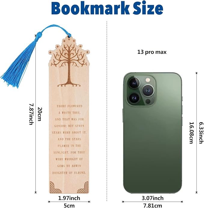 5 Pieces LOTRS Bookmark for Men & Women, Lord of Rings Themed Hobbits Bookmarks Set with Silk Tassel, Wooden Book Markers for Reading (Ideal for Gift)