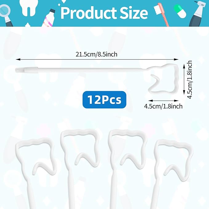 12 Pack White Tooth-Shaped Ballpoint Pens, 0.5mm Black Gel Ink, Perfect Gifts for Dental Professionals, Novelty Office Giveaways, School and Office Supplies, Dental Hygiene Education Tools