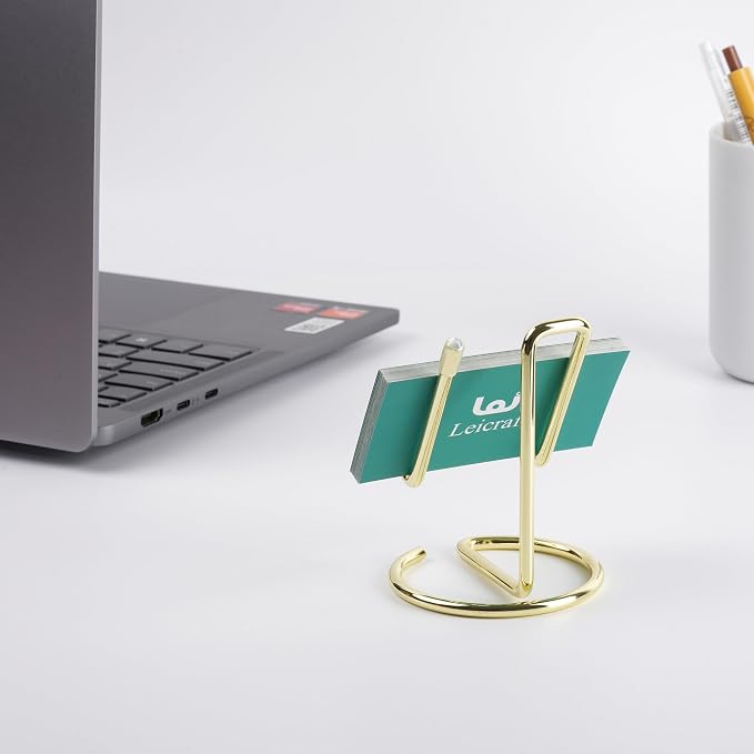 Business Card Holder for Desk, Cute Metal Card Organizers and Office Desk Accessories for Men and Women (Vertical Golden)