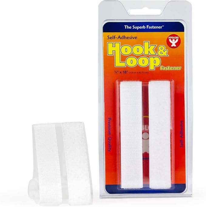 Hygloss Products Self Adhesive Strips - Hook and Loop Fastener Sticky Back Tape - 3/4 Inch x 18 Inch, White