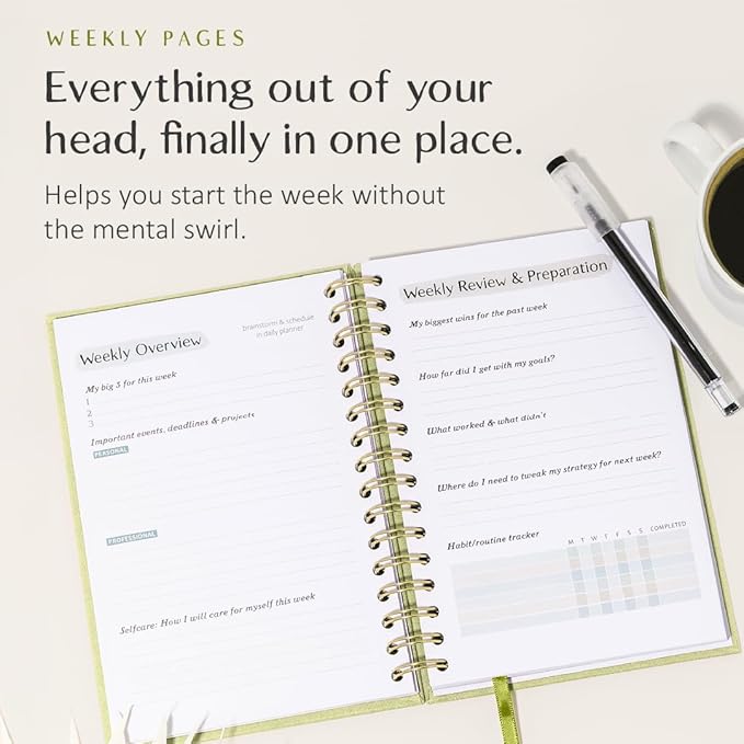 The ADHD Planner - Undated Daily/Weekly Schedule Organizer Journal - Habit Tracker Record Emotions & Mood - Academic Goals - Structure & Focus for Adults (Spiral) (Green)