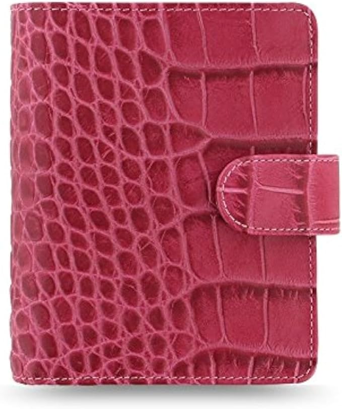 Filofax Classic Croc Print Leather Organizer Agenda Weekly Daily Planner Diary Calendar Bundle with DiLoro Pen (Fuchsia 2026, Pocket Paper Size 4.72" x 3.18")
