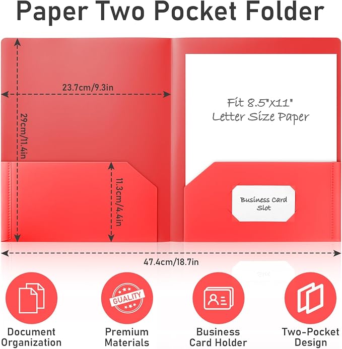 Timart Folders with Pockets-18 Pack, 2 Pocket Folders Fit Letter Size Paper, Plastic File Folders for Documents School Office Home Bussiness