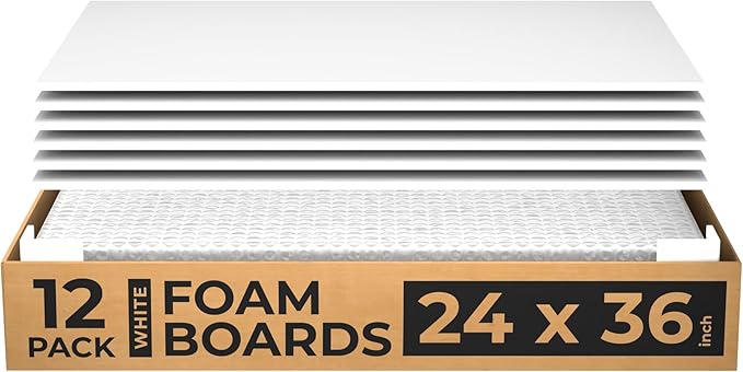 White Foam Board 24”x36”x0.20” (5mm) Thick Foam Core Board Large Foam Poster Board for Painting Displaying and Craft Projects (12 Pack)