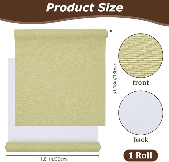 CRASPIRE 51x11.8 Inch Green Grassy Book Cloth Paper Backed for Book Cover Binding Weave Linen Fabric Surface Protector Book Binding Cloth for Adult Scrapbooking Album DIY Crafts