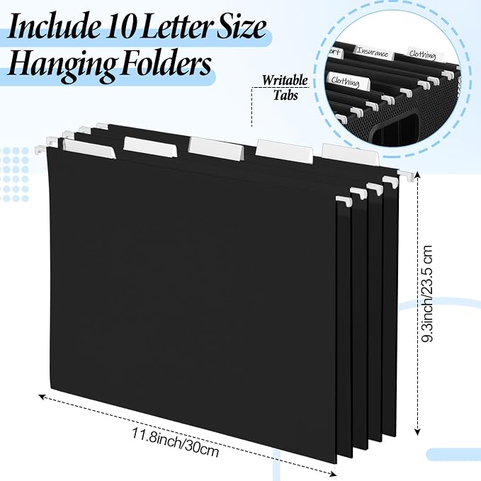 2 Pack Hanging File Holder, 10 Hanging Folders, Metal Mesh, Letter Size Folder Storage, Desktop Storage Cabinets, Office School Document(Black,Medium)
