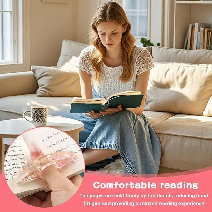 4 Pcs Thumb Book Page Holder Dried Flower Resin BookPage Holders for Reading, Finger Ring Opener Bookmark Thumb Page Opener Holder Book Accessories for Reading Lovers