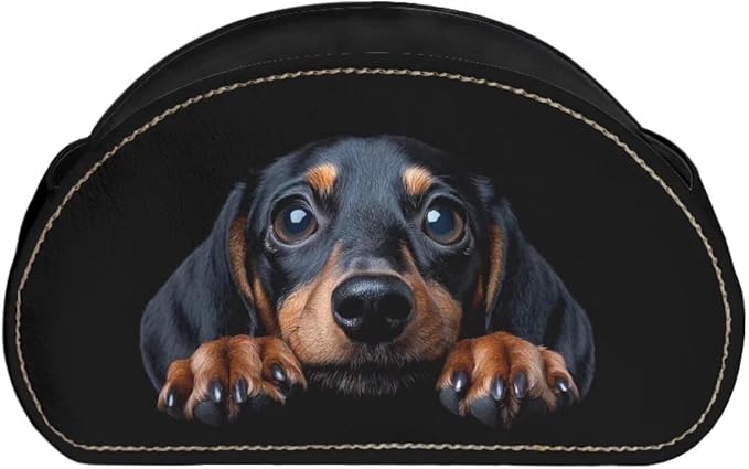 Forchrinse Dachshund Remote Control Holder Leather TV Remote Caddy for Table Desktop Organizer with 5 Compartment for Office Supplies,Makeup Brush,Media Controllers