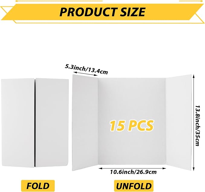 15 PCS 14 x 22 Inch Trifold Poster Board White Science Fair Display Boards 14 x 22 Trifold Presentation Board Tri-Fold Science Project Board Trifold Boards for Projects, Business, Exhibition