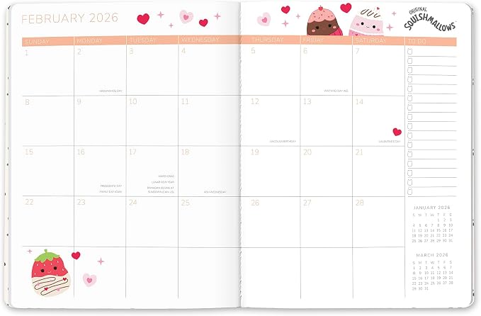 Orange Circle Studio 2026 Planner, Squishmallow, Just Right Monthly Planner, To-Do List Notebook, Appointment Book w/Storage Pocket & Elastic Closure, Composition Notebook