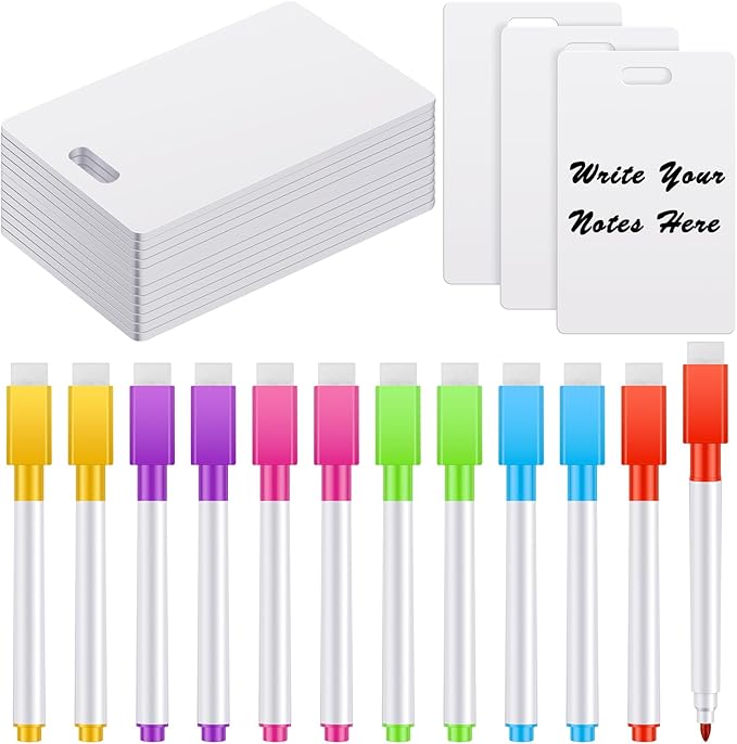 Laumoi 24 Packs Pocket Sized Erasable Notepad Badge Accessory 12 Mini Whiteboard Clipboard Hangs with Badge Mini Small Dry Erase Board with 12 Dry Erase Marker Office School(Colorful,3.4 x 2.1 Inch)