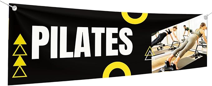Pilates Large Banners and Signs for Outdoor by Mavis Printing-Polyester Banner with 4 Holes for Easy Hang Indoor & Outdoor|4x1 Feet HD Banner to Promote Church| Made in USA