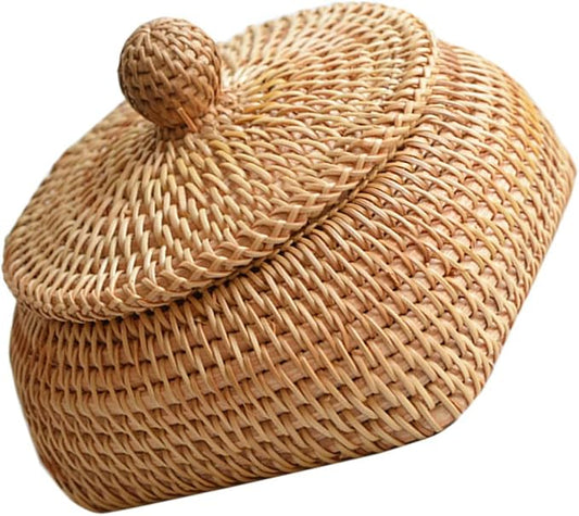 Cabilock Woven Rattan Remote Control Storage Box 5.9X5.9X3.14 Inch Desktop Organizer Basket for Home Sundries Tabletop Tidying