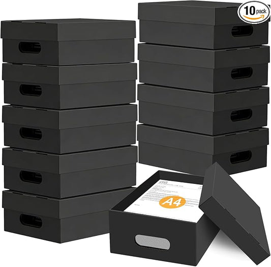 10 Pack A4 Paper Storage Box for 8.5" x 11" Letter, 11.7“ x 8.8“ x 4" Scrapbook Paper Storage Box, Craft/Arts Storage Containers, Cardboard Photo Organizer with Lid File Box for Document,US Letter