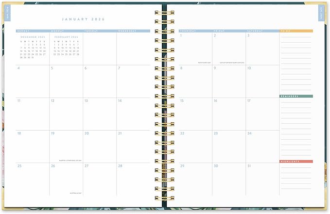 Orange Circle Studio 2026 Planner, Bella Flora, 11.1" x 9.6", Deluxe Extra Large Spiral, August 2025 to December 2026, Weekly & Monthly Notebook, For School or Work, Appointment & Budget & Goal Tracker