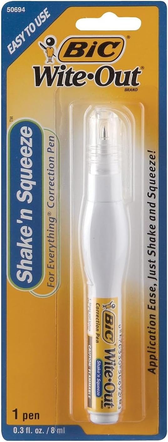 BIC WOSQP11 Wite-Out Shake 'n Squeeze Correction Pen, 8 ml, White