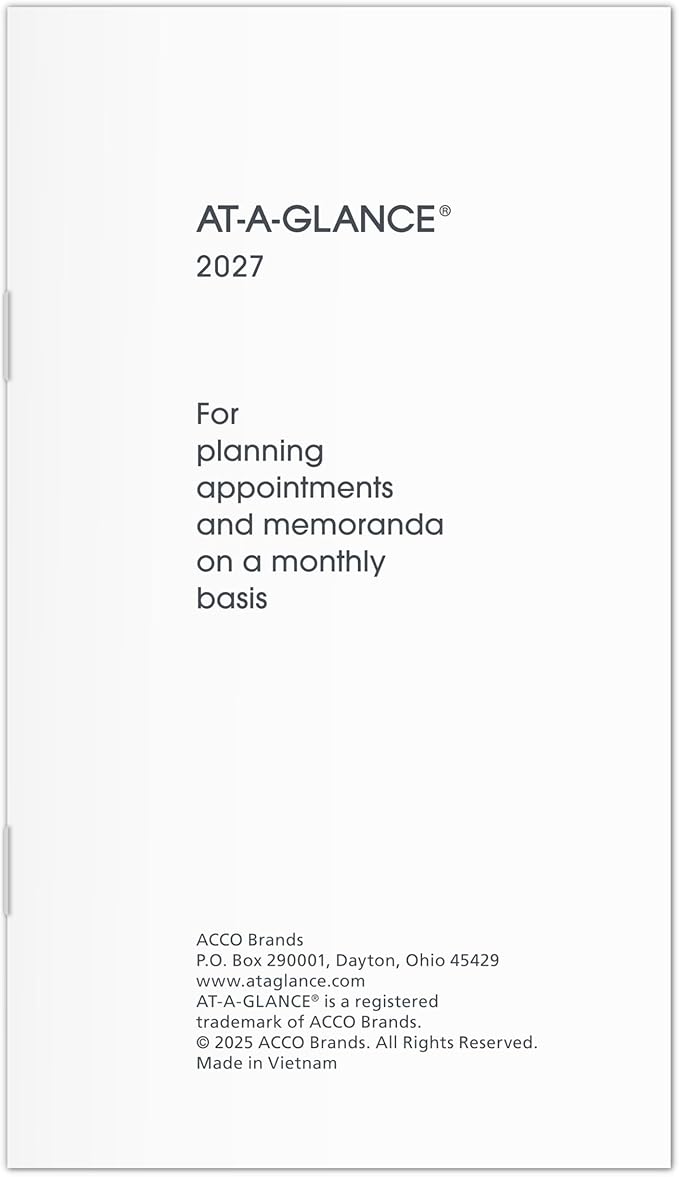 AT-A-GLANCE 2027 Monthly Planner Refill for 7006405, 13-Month Jan-Jan, 3.5" x 6", Pocket Size, Unruled Blocks (709061027)