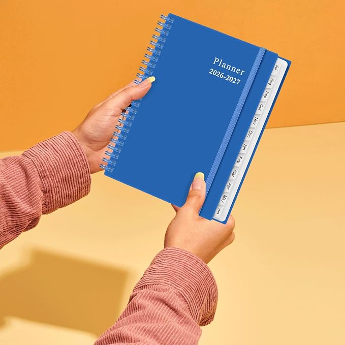 2026-2027 Planner - Planner 2026-2027 from July 2026 - June 2027, Weekly & Monthly Planner Spiral Bound with 12 Monthly Tabs, Inner Pocket, 6.4" x 8.5", Blue-E