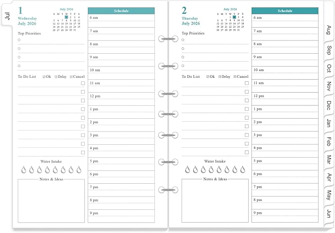 2026-2027 Planner Refills - One Page Per Day Daily ＆ Monthly Planner, July 2026-June 2027, 7-Hole Punched，Prioritized, To-Do List, Notes, Appointment Schedule, Desk Size 4, 5.8" x 8.3"