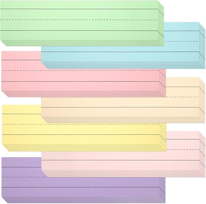 112 Sheets Pastel Sentence Strips, 92LB/250gsm Cardstock Ruled Colored Sentence Learning Strips for Teachers, Classrooms, School Offices Supplies (7 Assorted Colors, 12” x 3”)