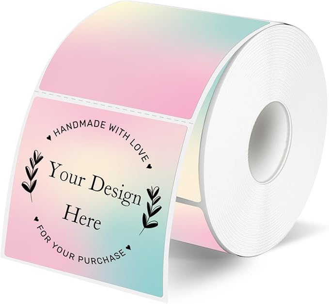2x2 Inch Square Thermal Sticker Labels, Self-Adhesive Pink Square Direct Thermal Labels, Waterproof/Tearproof/Perforation Line Design- Gradient Color