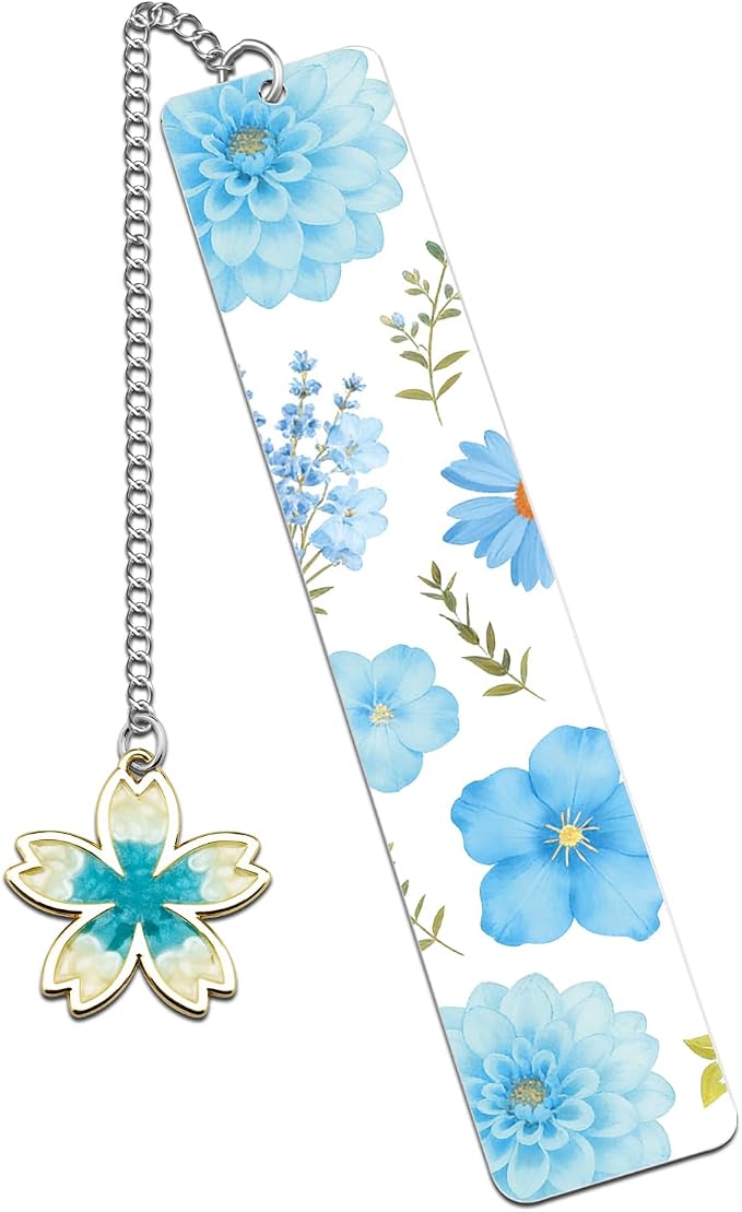 Cute Flower Bookmark Metal Bookmarks Book Marks for Reading Women Kids Bookmarks for Book Lovers Book Markers for Women Reading Accessories (Blue Flower)