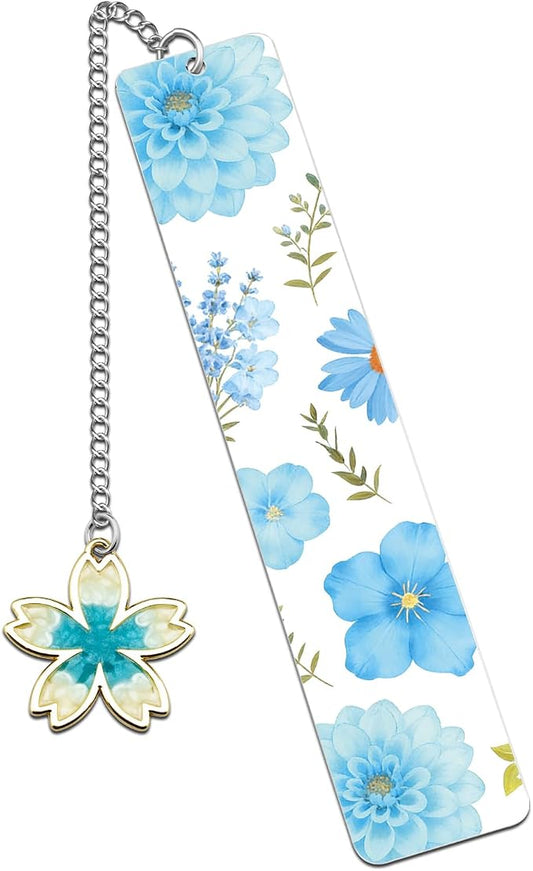 Cute Flower Bookmark Metal Bookmarks Book Marks for Reading Women Kids Bookmarks for Book Lovers Book Markers for Women Reading Accessories (Blue Flower)