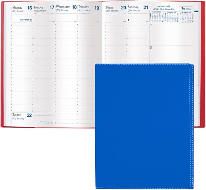 Quo Vadis 2024 President - Weekly/Monthly Planner - 13 Months, Dec. to Dec. - 8 1/4 x 10 1/2" - Grained Faux Leather Club Blue - Time Management Appointment Organizer
