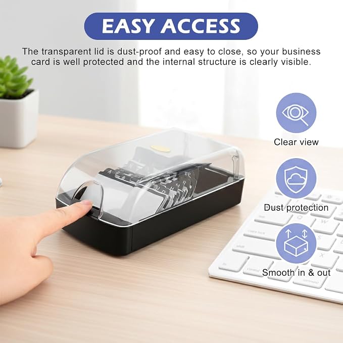 Business Card Box, Lightweight Desk Organizer with Clear Lid Storage up to 350 Cards Credit Cards Holder File Box Storage for Tabletop Office (2)