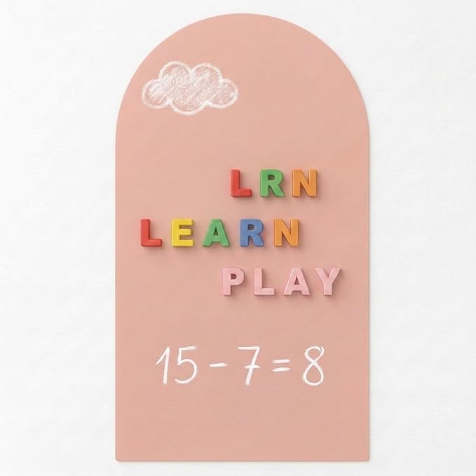 Large Magnetic Wall Decal: 23.6"x39.4" Arch Magnet Board for Wall - Aesthetic Boho & Montessori Educational Playroom Decor for Kids 5-10 - Peel and Stick Chalkboard (Camel Pink)