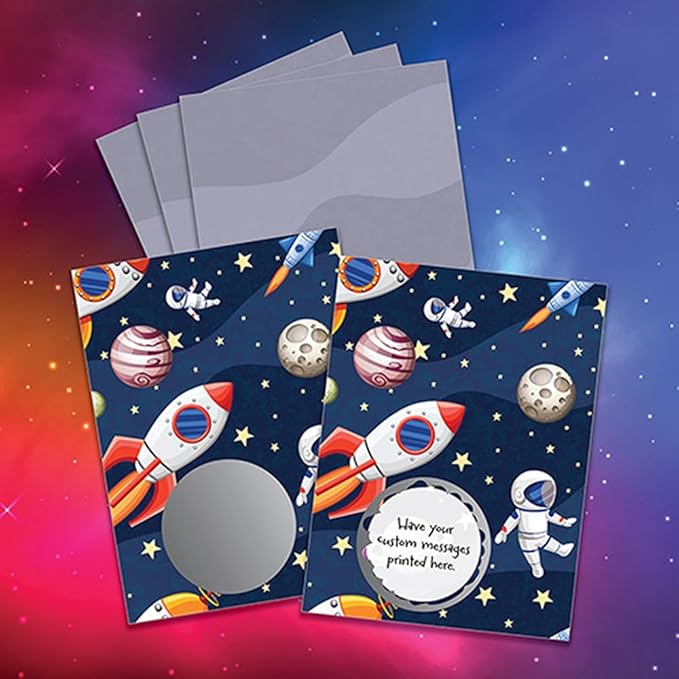 My Scratch Offs Space Theme DIY Scratch Off Cards, 3 x 4 Inches, 20 Pack, Custom Message Area with Silver Stickers