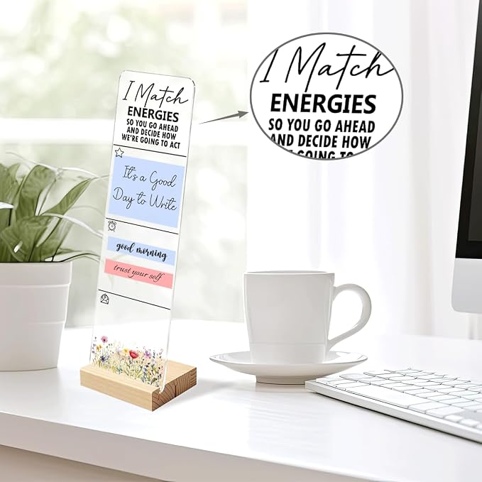 Sticky Note Holder Acrylic Monitor Memo Board Desk Organizers and Accessories Desk Decor Post It Note Holder with 200Pcs Sticky Notes Boho Funny Positive Office Desk Sign