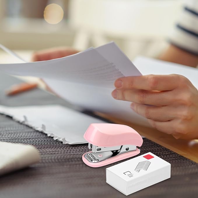 Mini Stapler, 20 Sheet Capacity,Cute Small Pink Stapler with 830 Standard Staples and Remover,Portable,Durable,Easy to Load Office Stapler for Classroom,Office,Student,School Supplies