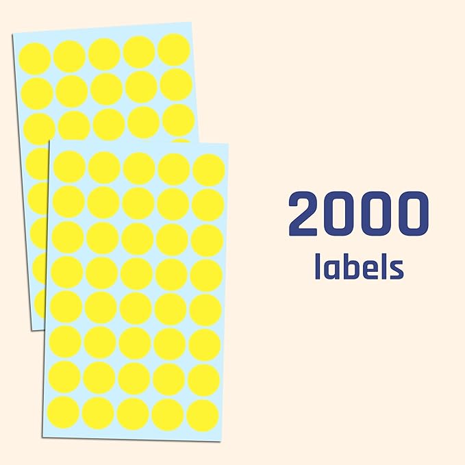 TownStix 2000 Pack, 3/4" Round Dot Stickers Circle Labels - Yellow
