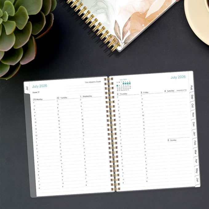 2026-2027 Appointment Book & Planner - 2026-2027 Daily Hourly Planner from July 2026 - June 2027, Weekly Appointment Book with 30-Minute Interval, Medium 6.4" x 8.5", Rose Leaf