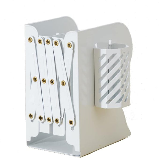 Adjustable Book Ends for Heavy Books, Metal Expandable Bookends for Shelves, Book Organizer Stopper Holder for Desk, Kids Room, Classroom, Office, Library (White)