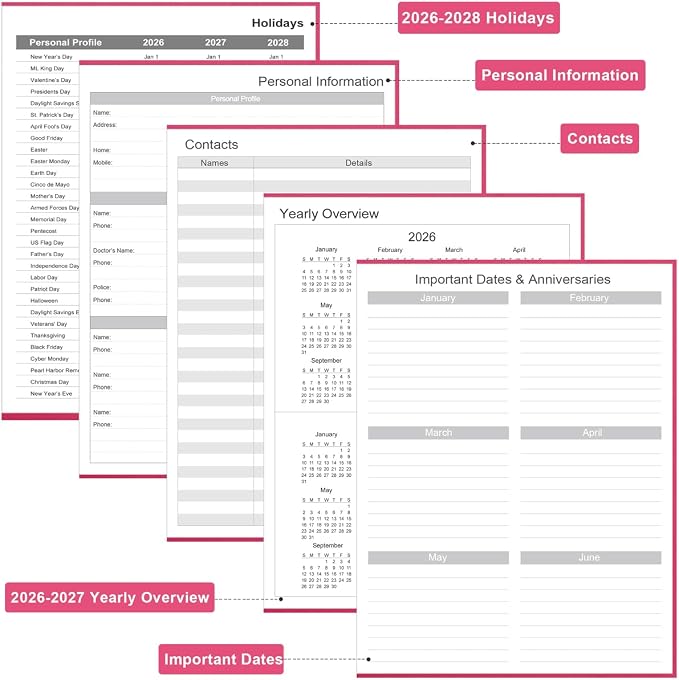 Planner 2026-2027 - 8.5'' × 11'' Weekly & Monthly Planner from July 2026 to June 2027, Large Planners 2026-2027 with Pefect Organizer, Fabric Cover, Inner Pocket, Pink