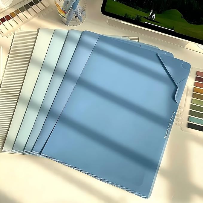 Blue 5-Pack L-Shaped File Folder for Documents, Waterproof A4 Document Holders with Anti-Fall Flap, Plastic File Organizer,A4 Envelopes Filing Folder