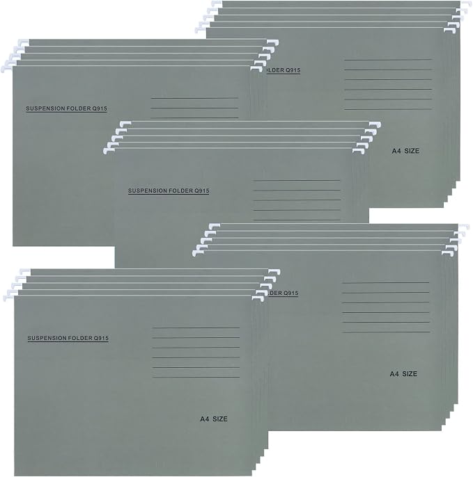 A4 Hanging File Folders, 25 Pcs Recycled Card File Folders for Filing Cabinet with Tabs and Card Inserts, Hanging Files Storage Folders for Office and School, Gray