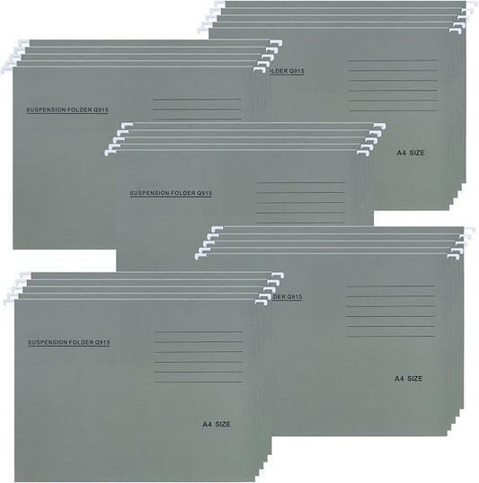 A4 Hanging File Folders, 25 Pcs Recycled Card File Folders for Filing Cabinet with Tabs and Card Inserts, Hanging Files Storage Folders for Office and School, Gray