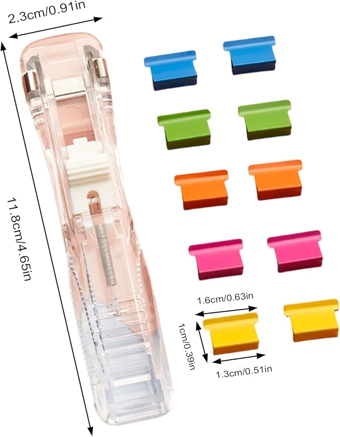 Portable Binder Clip Stapler, Includes 150 Reusable Clips, Push Clip Staplers, Mini Push Stapler Clamp Staplers for Desktop Document Home School Desk Office (J#)